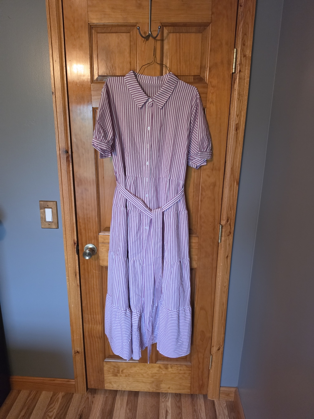 Striped Pink Shirt Dress with Tie Waist